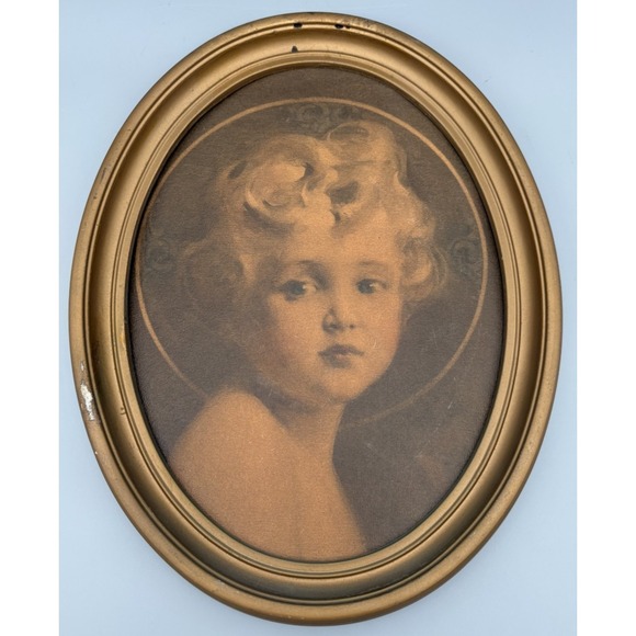 Other - Vintage Baby‎ Jesus The Light of the World Print Picture Frame Oval C. Chambers